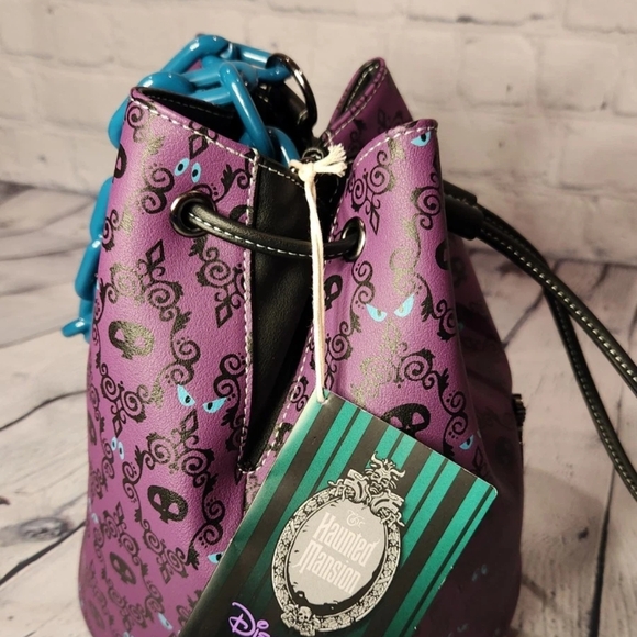 Loungefly Haunted Mansion Disney Purple Patterned Backpack Purse Bucket Bag - Picture 3 of 8